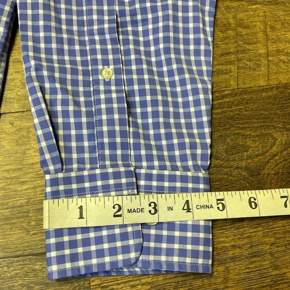 Peter Millar Summer Comfort Mens XL Blue White Plaid Gingham Button Long Sleeve - Picture 4 of 9